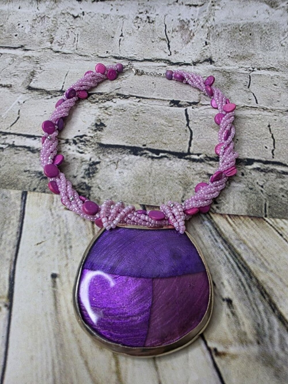 Purple Shell and Bead Multi Strand Womens Necklace Set 18" Appx 2.5" Drop